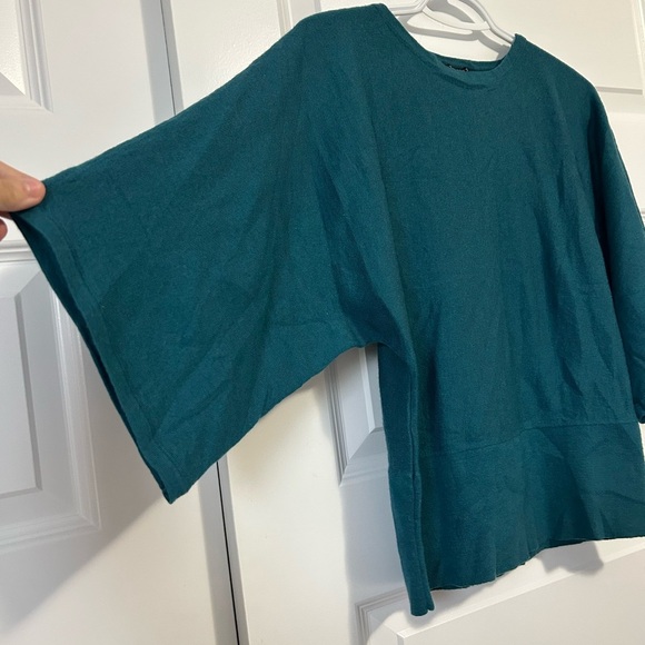 Talbots Merino Wool Teal Flowy Batwing Sleeve Top - Picture 2 of 7